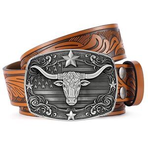 7853 Western Cowboy Belts For Men Women, Mens Western Belt Bull Buckle Country